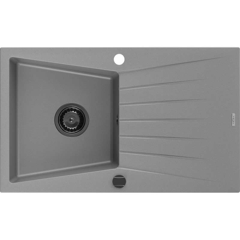 Mexen Cesar granitový dřez 1-komorový s odkapávačem 775 x 470 mm, šedý, sifon černý - 6514771010-71-B