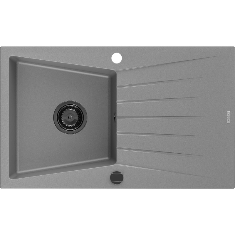 Mexen Cesar Granitový jednodřez s odkapávačem 775 x 470 mm, šedý, černý sifon - 6514771010-71-B