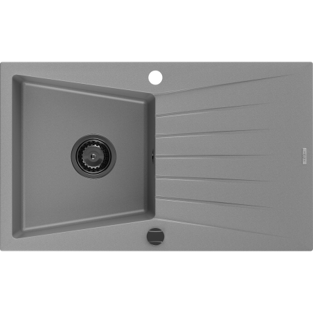 Mexen Cesar granitový dřez 1-komorový s odkapávačem 775 x 470 mm, šedý, sifon černý - 6514771010-71-B