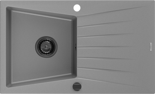 Mexen Cesar granitový dřez 1-komorový s odkapávačem 775 x 470 mm, šedý, sifon černý - 6514771010-71-B