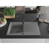 Mexen Cesar jednodřezový granitový dřez s odkapávačem 775 x 470 mm, šedý, černý sifon - 6514771010-71-B