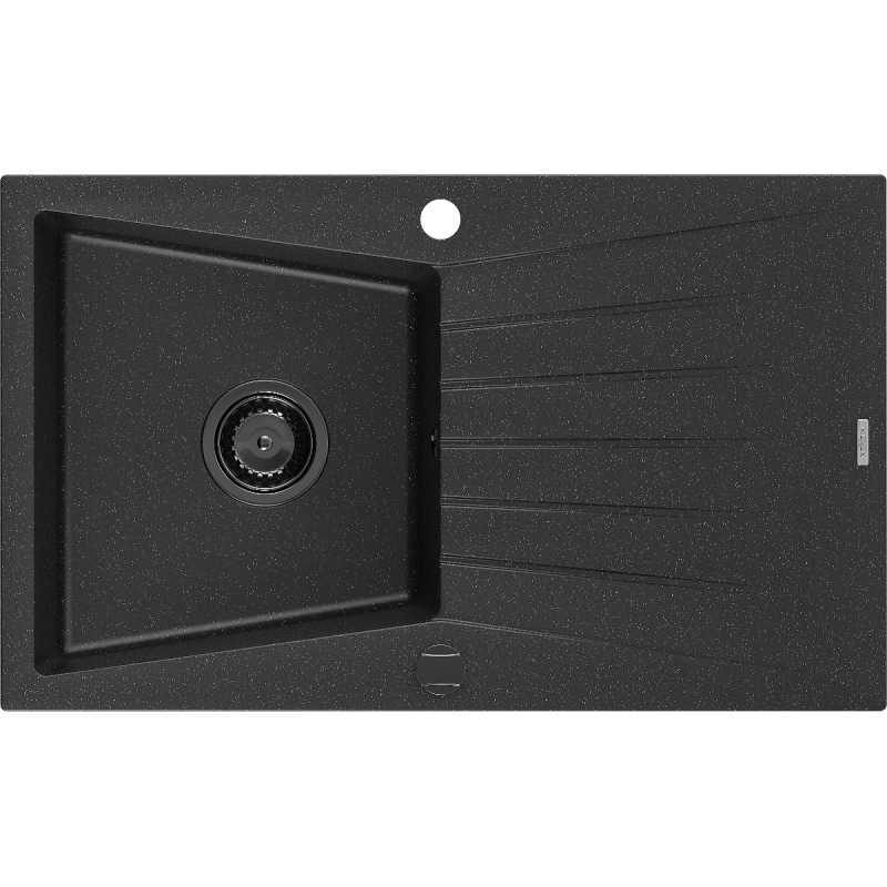 Mexen Cesar dřez granitový 1-komorový s odkapávačem 775 x 470 mm, černý/stříbrný metalik, sifon černý - 6514771010-73-B