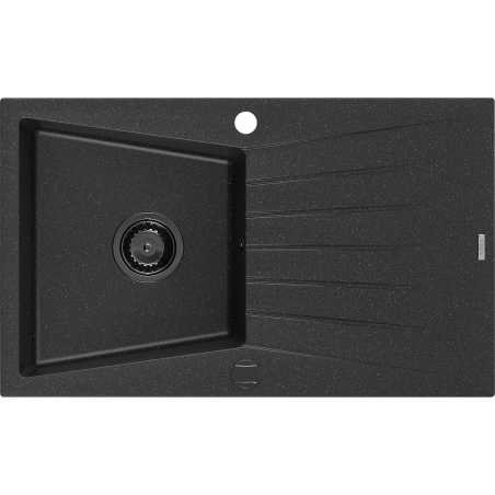 Mexen Cesar dřez granitový 1-komorový s odkapávačem 775 x 470 mm, černý/stříbrný metalik, sifon černý - 6514771010-73-B