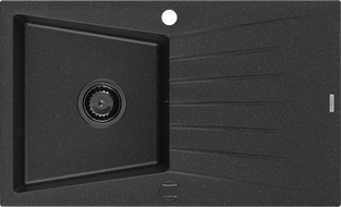 Mexen Cesar dřez granitový 1-komorový s odkapávačem 775 x 470 mm, černý/stříbrný metalik, sifon černý - 6514771010-73-B
