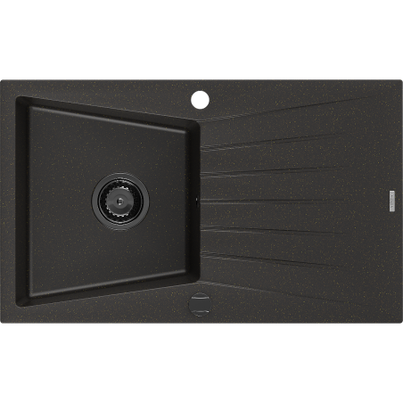 Mexen Cesar granitový dřez s odkapávačem 1-komorový 775 x 470 mm, černá/zlatý metalik, černý sifon - 6514771010-75-B