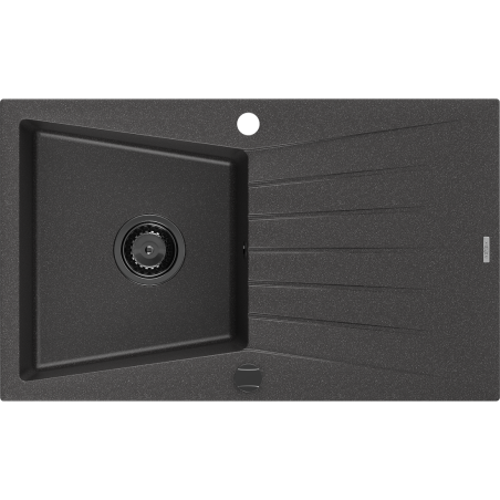 Mexen Cesar granitový dřez s odkapávačem, 1 komora, 775 x 470 mm, černý kropenatý, černý sifon - 6514771010-76-B