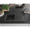 Mexen Cesar granitový jednokomorový dřez s odkapávačem 775 x 470 mm, černý skvrnitý, sifon černý - 6514771010-76-B