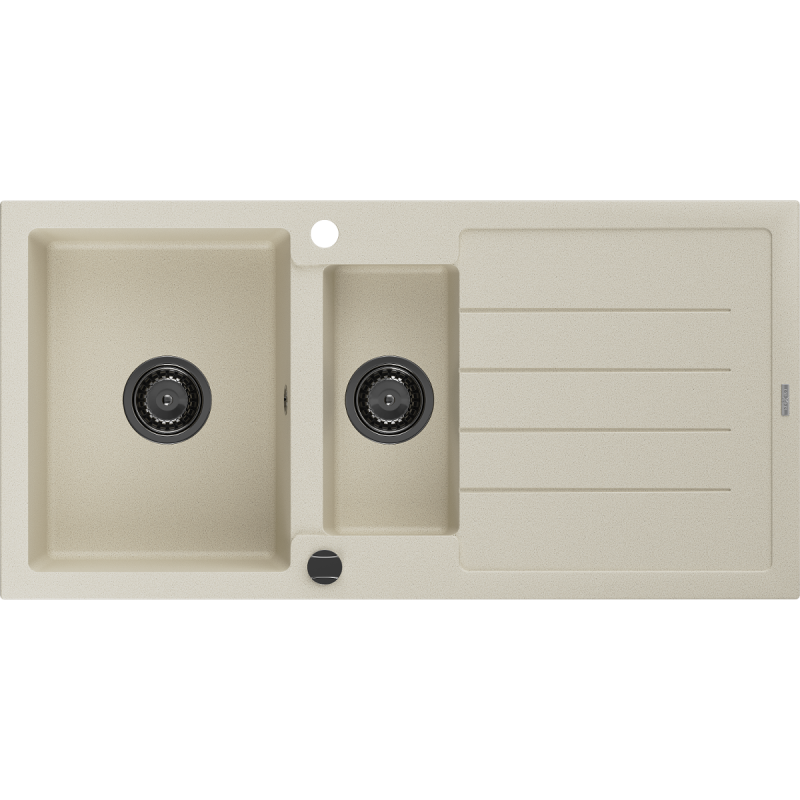 Mexen Andres granitový dřez 1,5-komorový s odkapávačem 1000 x 500 mm, béžový, sifon černý - 6515101510-69-B