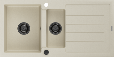 Mexen Andres granitový dřez 1,5-komorový s odkapávačem 1000 x 500 mm, béžový, sifon černý - 6515101510-69-B