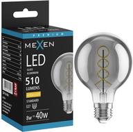 Mexen Vintis Žárovka filament spirála LED E27, G80, 8W, Teplá - 2700K, 510 lm, kouřová - L165-E27-0827-70