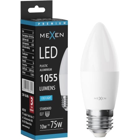 Mexen Nova LED žárovka E27, C37, 10W, Studená - 6500K, 1055 lm - L102-E27-1065-01