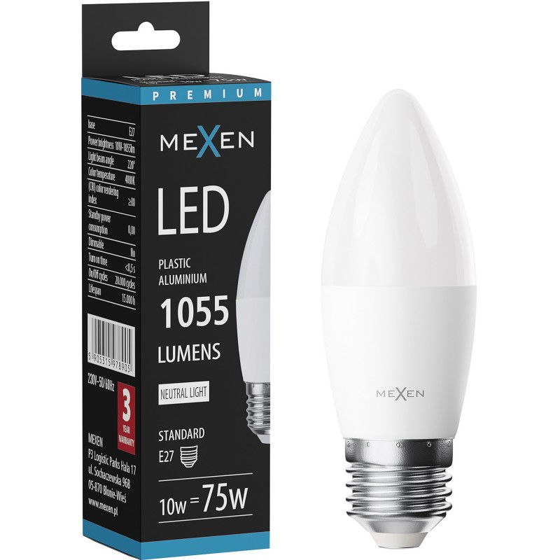 Mexen Nova LED žárovka E27, C37, 10W, Neutrální - 4000K, 1055 lm - L102-E27-1040-01