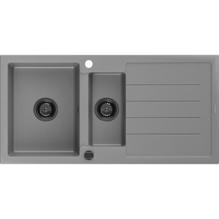 Mexen Andres granitový dřez 1,5 komorový s odkapávačem 1000 x 500 mm, šedý, černý sifon - 6515101510-71-B