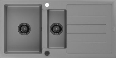 Mexen Andres granitový dřez 1,5 komorový s odkapávačem 1000 x 500 mm, šedý, černý sifon - 6515101510-71-B