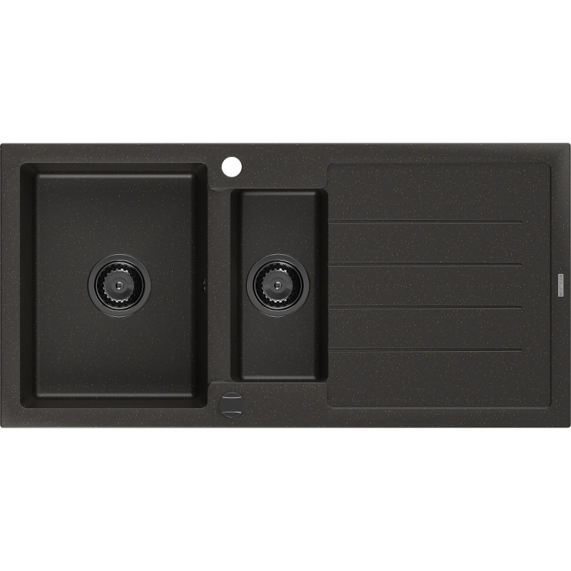 Mexen Andres granitový dřez 1,5-komorový s odkapávačem 1000 x 500 mm černý/zlatý metalik, černý sifon - 6515101510-75-B