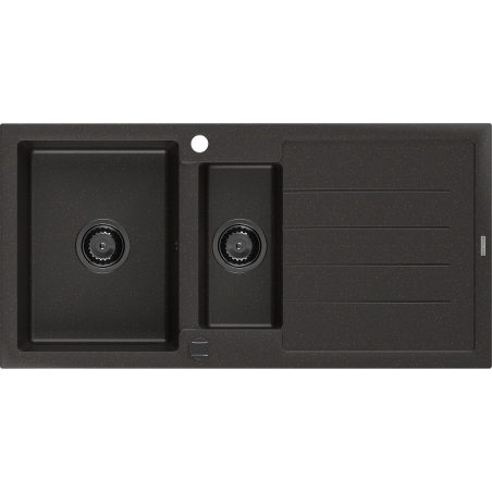 Mexen Andres granitový dřez 1,5-komorový s odkapávačem 1000 x 500 mm černý/zlatý metalik, černý sifon - 6515101510-75-B