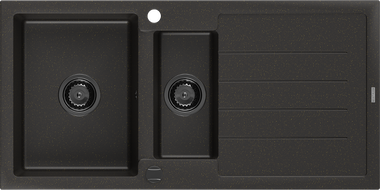 Mexen Andres granitový dřez 1,5-komorový s odkapávačem 1000 x 500 mm černý/zlatý metalik, černý sifon - 6515101510-75-B