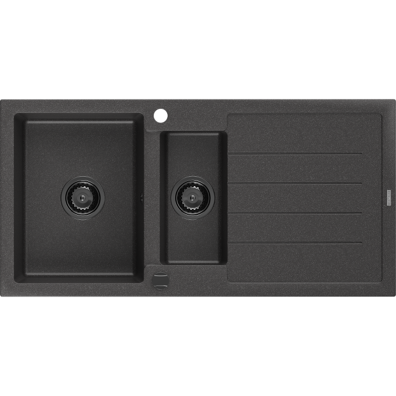 Mexen Andres žulový dřez 1,5-komorový s odkapávačem 1000 x 500 mm černý tečkovaný, černý sifon - 6515101510-76-B