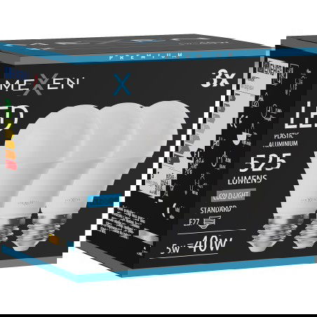 Mexen Nova 3x LED žárovka E27, A60, 5W, Studená - 6500K, 525 lm - L100-E27-0565-01x03