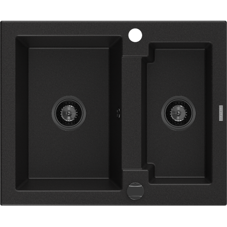 Mexen Carlos granitový dřez 1,5-komorový 582 x 475 mm, černý, černý sifon - 6518581500-77-B