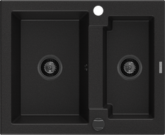 Mexen Carlos granitový dřez 1,5-komorový 582 x 475 mm, černý, černý sifon - 6518581500-77-B
