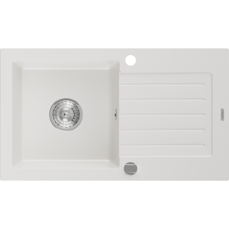 Mexen Pablo granitový dřez 1-komorový s odkapávačem 752 x 436 mm, bílý, sifon chrom - 6510751010-20