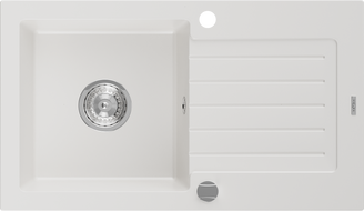 Mexen Pablo granitový dřez 1-komorový s odkapávačem 752 x 436 mm, bílý, sifon chrom - 6510751010-20