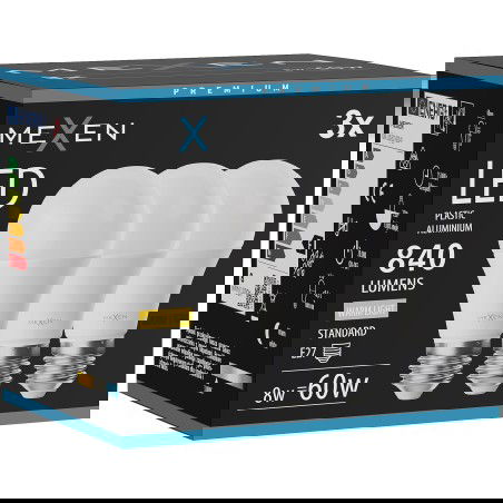 Mexen Nova 3x LED žárovka E27, A60, 8W, Teplá - 3000K, 840 lm - L100-E27-0830-01x03