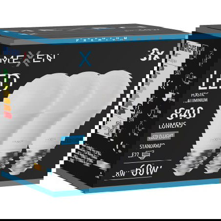 Mexen Nova 3x LED žárovka E27, A60, 8W, Studená - 6500K, 840 lm - L100-E27-0865-01x03