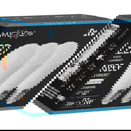 Mexen Nova 3x Žárovka LED E27, A60, 10W, Neutrální - 4000K, 1055 lm - L100-E27-1040-01x03