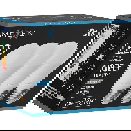 Mexen Nova 3x LED žárovka E27, A60, 10W, Studená - 6500K, 1055 lm - L100-E27-1065-01x03