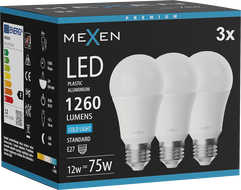 Mexen Nova 3x LED žárovka E27, A60, 12W, Studená - 6500K, 1260 lm - L100-E27-1265-01x03
