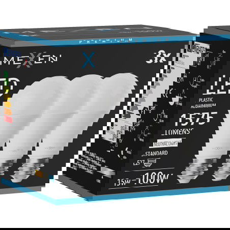 Mexen Nova 3x LED žárovka E27, A60, 15W, Neutrální - 4000K, 1575 lm - L100-E27-1540-01x03