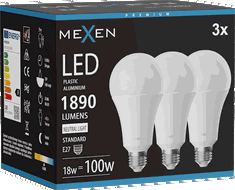 Mexen Nova 3x LED žárovka E27, A70, 18W, Neutrální - 4000K, 1890 lm - L100-E27-1840-01x03