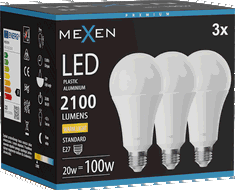 Mexen Nova 3x LED žárovka E27, A70, 20W, Teplá - 3000K, 2100 lm - L100-E27-2030-01x03