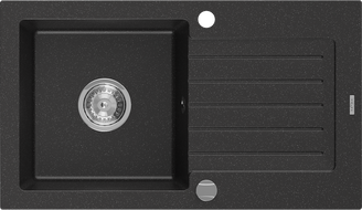 Mexen Pablo žulový dřez 1-komorový s odkapávačem 752 x 436 mm, černý/stříbrný metalický, sifon chrom - 6510751010-73