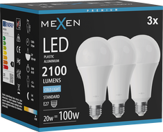 Mexen Nova 3x LED žárovka E27, A70, 20W, Studená - 6500K, 2100 lm - L100-E27-2065-01x03