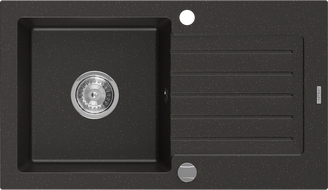 Mexen Pablo granitový dřez 1-komorový s odkapávačem 752 x 436 mm, černý/zlatý metalik, sifon chrom - 6510751010-75
