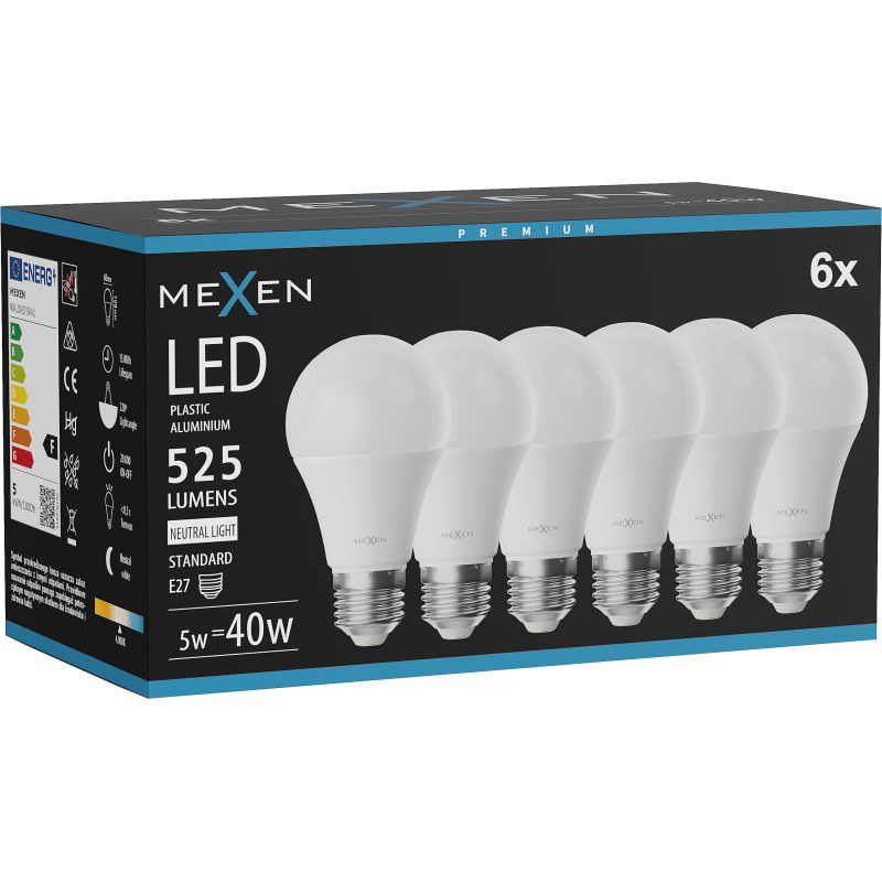 Mexen Nova 6x LED žárovka E27, A60, 5W, Neutrální - 4000K, 525 lm - L100-E27-0540-01x06