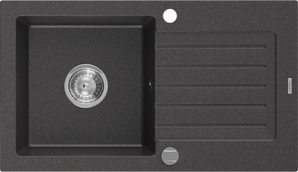 Mexen Pablo granitový kuchyňský dřez 1-komorový s odkapávačem 752 x 436 mm, černý s puntíky, sifon chrom - 6510751010-76