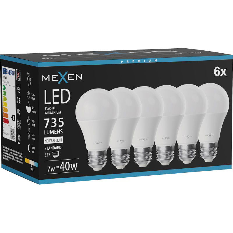 Mexen Nova 6x LED žárovka E27, A60, 7W, Neutrální - 4000K, 735 lm - L100-E27-0740-01x06