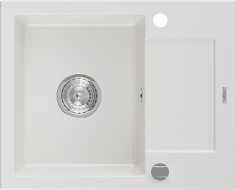 Mexen Enzo granitový dřez 1-komorový s odkapávačem 576 x 465 mm, bílý, sifon chrom - 6506571005-20