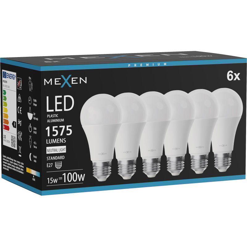 Mexen Nova 6x LED žárovka E27, A60, 15W, Neutrální - 4000K, 1575 lm - L100-E27-1540-01x06