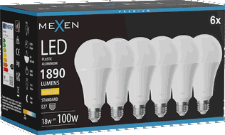 Mexen Nova 6x LED žárovka E27, A70, 18W, Teplá - 3000K, 1890 lm - L100-E27-1830-01x06