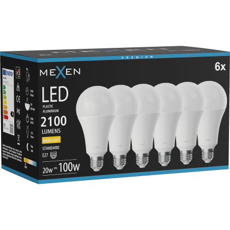 Mexen Nova 6x LED žárovka E27, A70, 20W, Teplá - 3000K, 2100 lm - L100-E27-2030-01x06