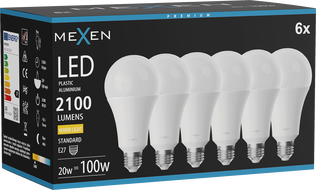 Mexen Nova 6x LED žárovka E27, A70, 20W, Teplá - 3000K, 2100 lm - L100-E27-2030-01x06