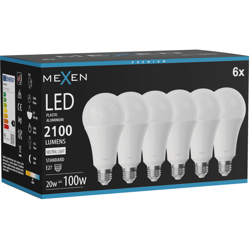 Mexen Nova 6x LED žárovka E27, A70, 20 W, Neutrální - 4000K, 2100 lm - L100-E27-2040-01x06