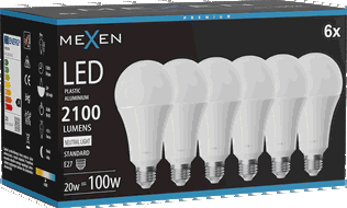 Mexen Nova 6x LED žárovka E27, A70, 20 W, Neutrální - 4000K, 2100 lm - L100-E27-2040-01x06