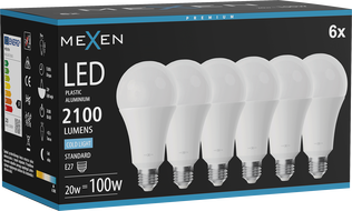 Mexen Nova 6x Žárovka LED E27, A70, 20W, Studená - 6500K, 2100 lm - L100-E27-2065-01x06