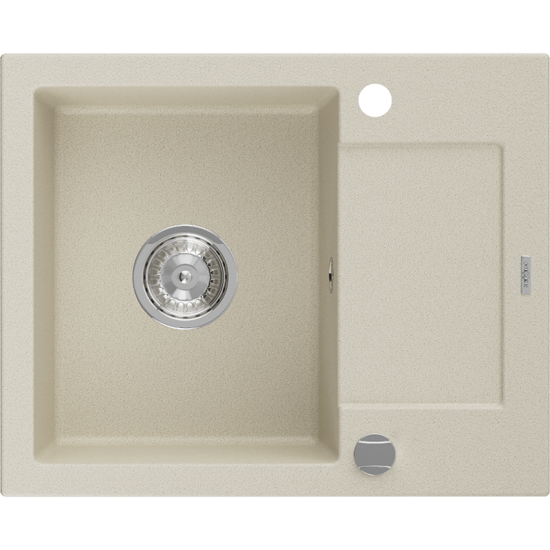 Mexen Enzo granitový dřez 1-komorový s odkapávačem 576 x 465 mm, béžový, sifon chrom - 6506571005-69